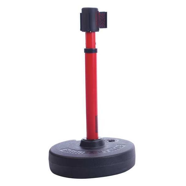 Banner Stakes Barrier Post with Belt, Red, 15 ft Length, 22 in to 42 in Adjustable Post Height - PL4097