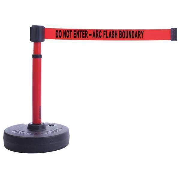 Banner Stakes Barrier Post with Belt, Red, 15 ft Length, 22 in to 42 in Adjustable Post Height - PL4097