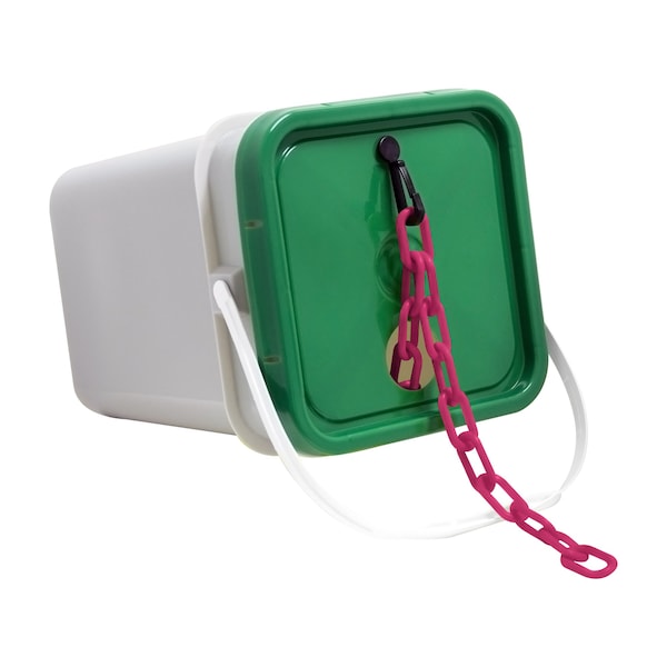Mr. Chain 2" x 160' Safety Pink Plastic Safety Chain - Pail - 50025-P