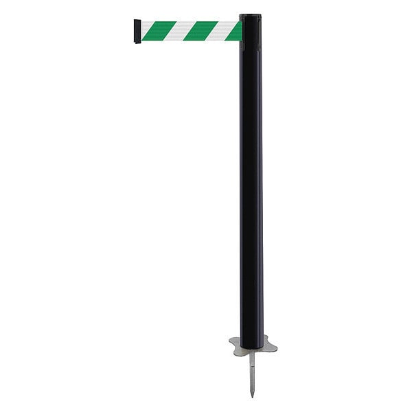 Tensabarrier Barrier Post with Belt, Black, 7 1/2 ft Length, 43 in Post Height, No Legend, Unfinished - 884-33-STD-D2X-C