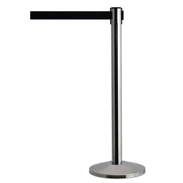 Queueway Barrier Post with Belt, Silver, 7 1/2 ft Length, 39 in Post Height, No Legend - QWAYPOST-3S-B9