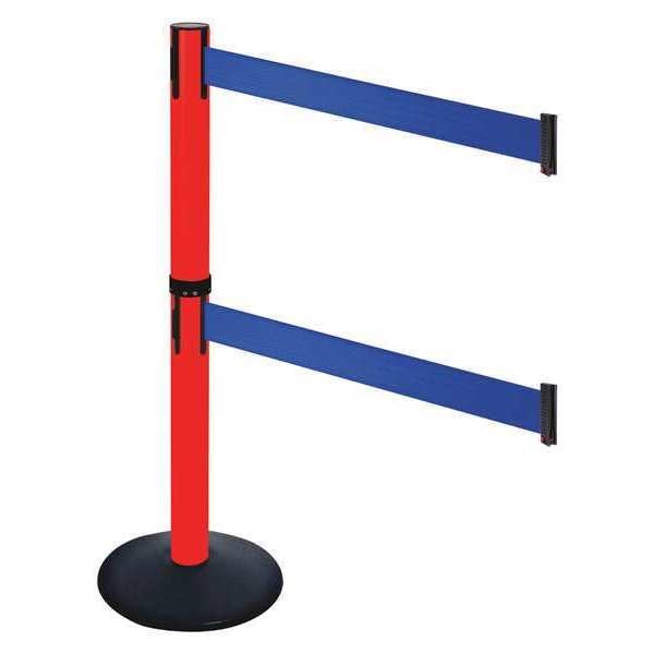 Retracta-Belt Barrier Post with Belt, Black, 10 ft Length, 40 in Post Height, No Legend, Powder Coated - 331DPRD-BL