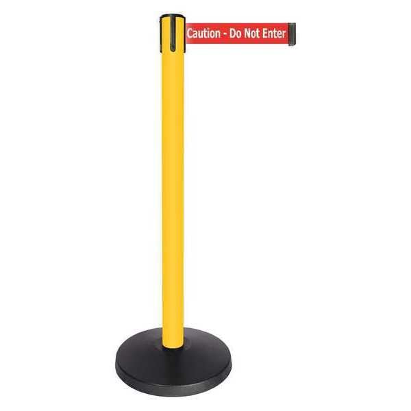 Queueway Barrier Post with Belt, Yellow, 10 ft Length, 40 in Post Height, Caution Do Not Enter - QPLUS-35-RG