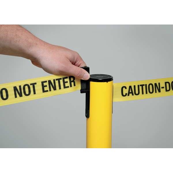 Tensabarrier Barrier Post with Belt, Yellow, 7 1/2 ft Length, 38 in Post Height, Caution Do Not Enter - 885-35-STD-NO-YAX-C