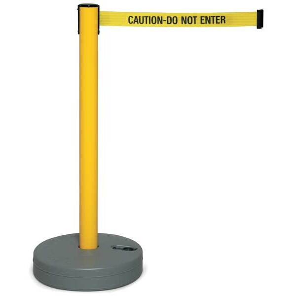 Tensabarrier Barrier Post with Belt, Yellow, 7 1/2 ft Length, 38 in Post Height, Caution Do Not Enter - 885-35-STD-NO-YAX-C
