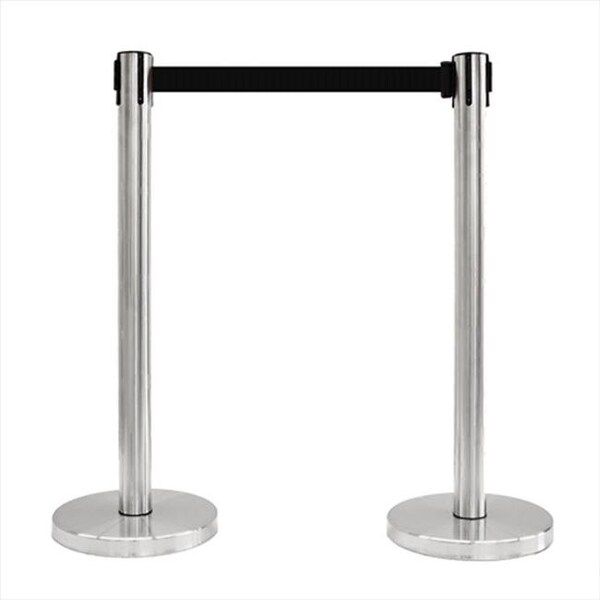 Vic Crowd Control Inc VIP Crowd Control 1012 12 in. Flat Base Satin Stainless Post Retractable Belt Stanchion - 6.5 ft. Black belt - 1012
