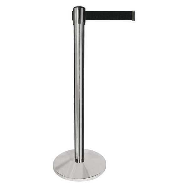Queueway Barrier Post with Belt, Silver, 10 ft Length, 40 in Post Height, No Legend, Polished chrome - QPLUS-1P-B9