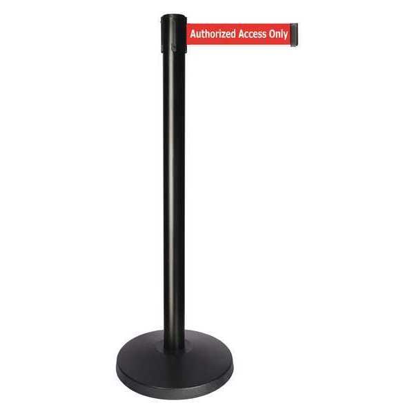 Queueway Barrier Post with Belt, Black, 10 ft Length, 40 in Post Height, Authorized Access Only - QPLUS-33-RA