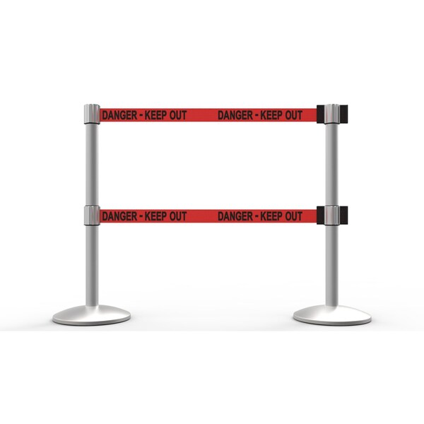 Banner Stakes Retractable Belt Barrier, Red, 7 ft Length, Matte - AL6206M-D