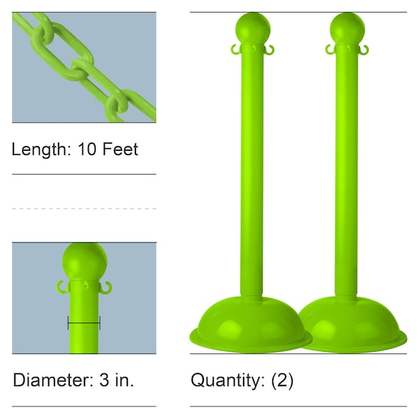 Mr. Chain Safety Green Heavy Duty Stanchion & Chain Kit (2-Pack) - 71314-2