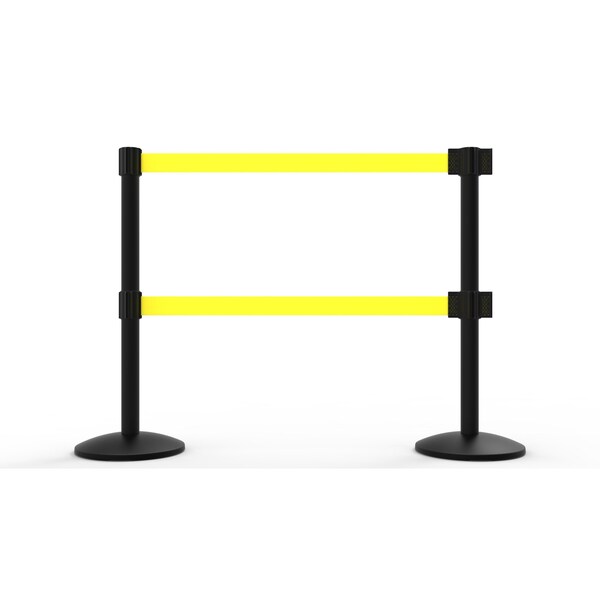 Banner Stakes Retractable Belt Barrier, Yellow, 7 ft Length, Black - AL6204B-D