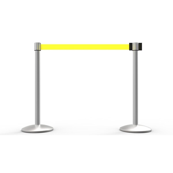 Banner Stakes Retractable Belt Barrier, Yellow, 7 ft Length, Matte - AL6204M