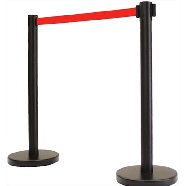 Captain Cold 14 in. Flat Base Black Post & Cover Retractable Belt Stanchion - 13 ft. Red Belt - CA2677480
