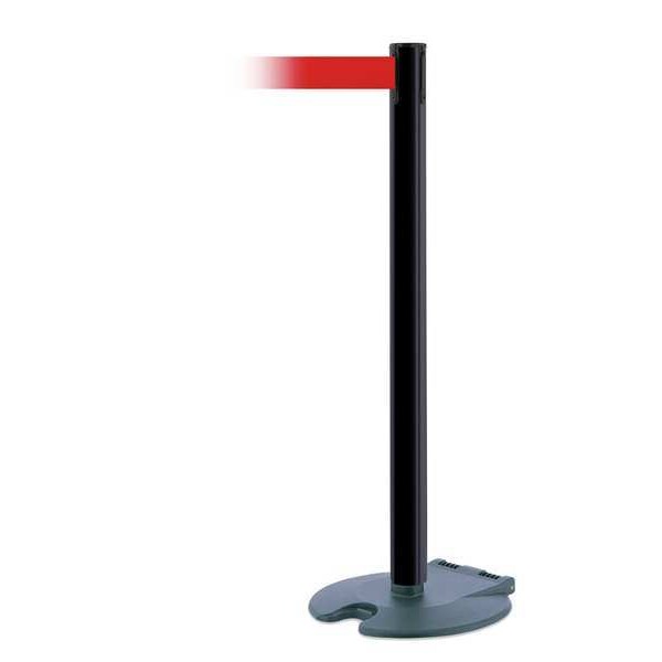 Tensabarrier Barrier Post with Belt, 13 ft Length, 38 in Post Height, No Legend, Black Wrinkle - RB1-89-33-MAX-NO-R5X-C