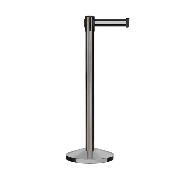Montour Line Stanchion Belt Barrier Sat.Steel Post 13ft. Bk/W H Belt - ES400-SS-BWH-130