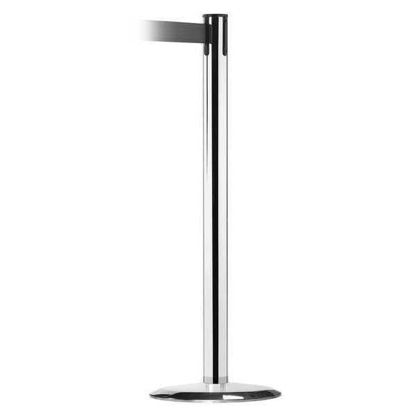 Tensabarrier Barrier Post with Belt, 13 ft Length, 38 in Post Height, No Legend, Polished chrome - 889U-1P-1P-MAX-NO-B9X-C