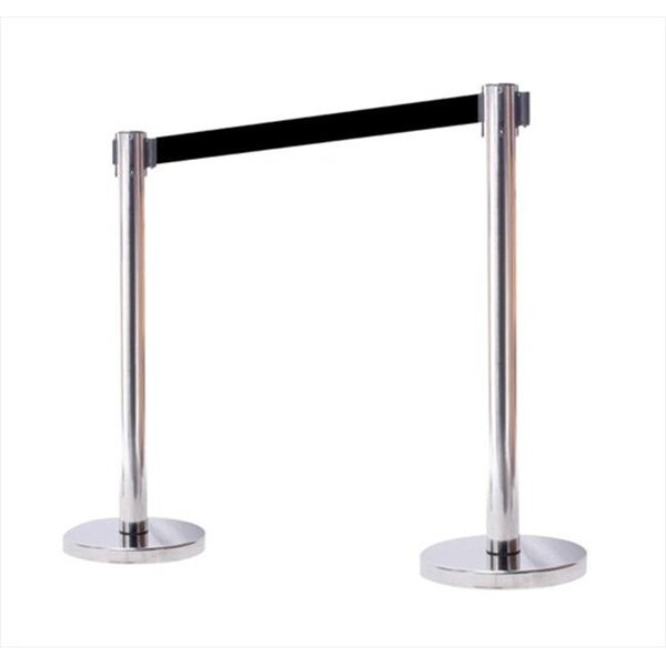 Vic Crowd Control Inc VIP Crowd Control 1109 14 in. Flat Base Mirror Post & Cover Retractable Belt Stanchion - 6.5 ft. Black Belt - 1109