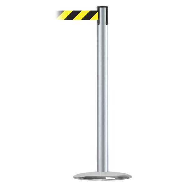 Tensabarrier Barrier Post with Belt, 13 ft Length, 38 in Post Height, No Legend, Satin Chrome - 889U-1S-1S-MAX-NO-D4X-C