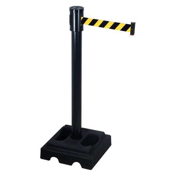 Retracta-Belt Barrier Post with Belt, Black, 15 ft Length, 40 in Post Height, Black - 322PSB-BYD