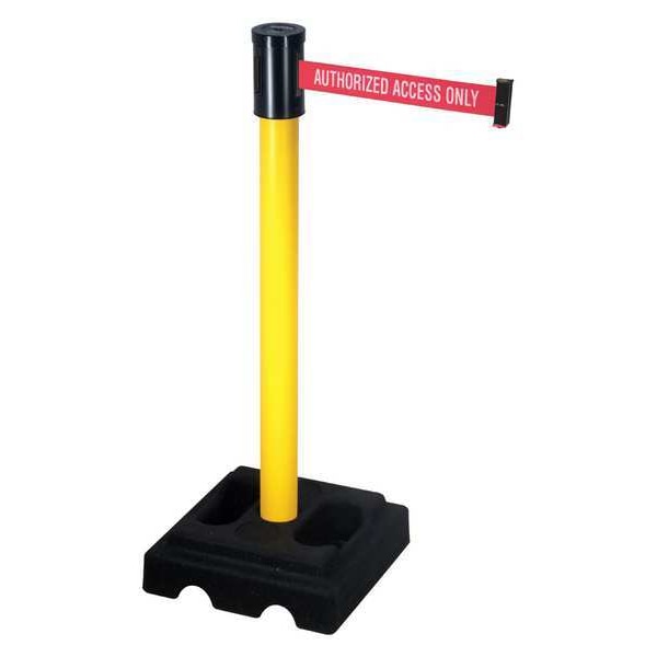 Retracta-Belt Barrier Post with Belt, Yellow, 15 ft Length, 40 in Post Height, Authorized Access Only, Yellow - 322YA-AAO