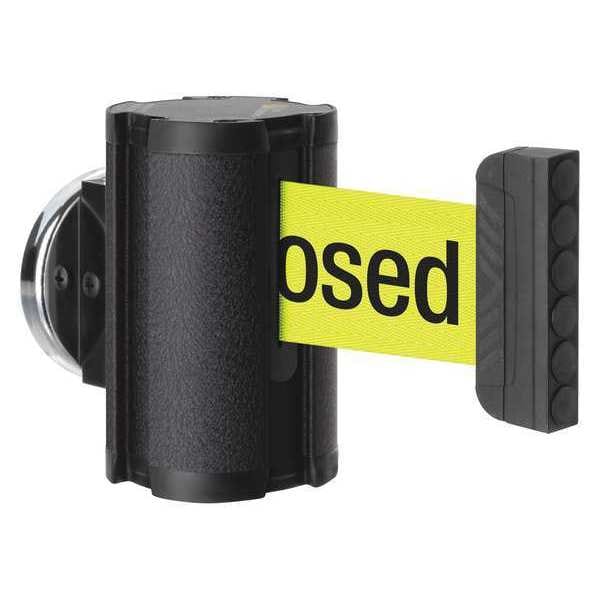 Lavi Industries Retractable Belt Barrier, Black, 10 ft Length, Please Do Not Enter - Temporarily Closed, Wrinkle - 50-3010MG/WB/FY/S7