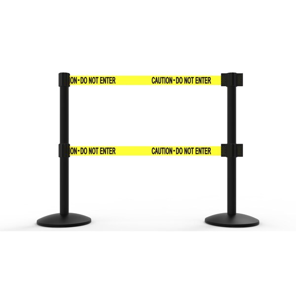 Banner Stakes Retractable Belt Barrier, Yellow, 7 ft Length, Black - AL6202B-D