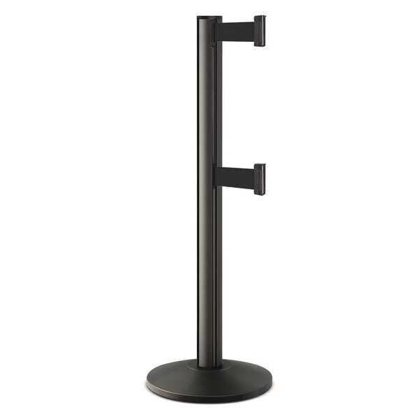 Lavi Industries Barrier Post with Belt, Black, 10 ft Length, 40 in Post Height, No Legend, Powder Coated - 50-3000DL/WB/BK