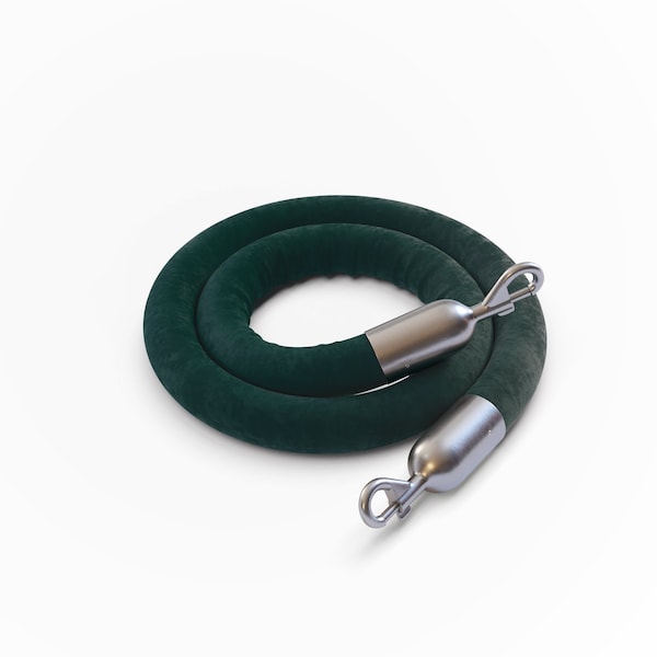 Montour Line Velvet Rope Green With Satin Stainless Snap Ends 8ft.Cotton Core - PVR150-80-GN-SE-SS