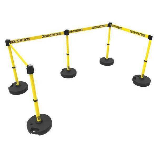 Banner Stakes Barrier Post with Belt, Yellow, 15 ft Length, 22 in to 42 in Adjustable Post Height - PL4585