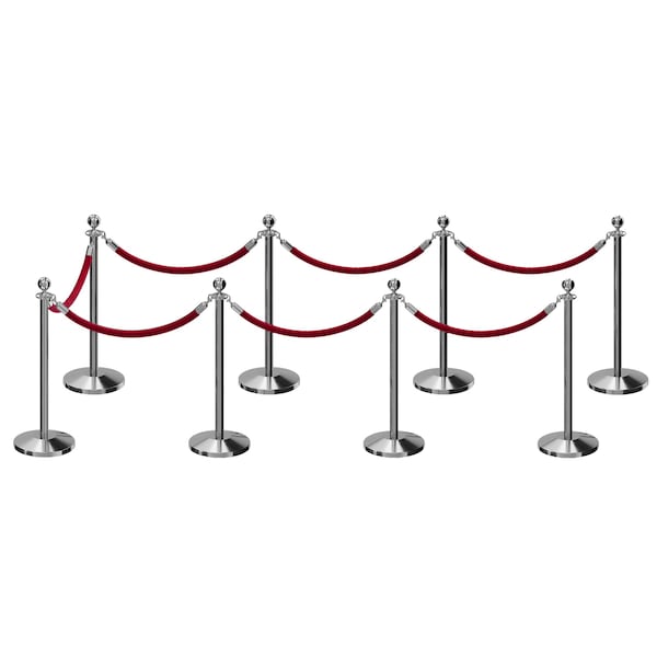 Montour Line Stanchion Post and Rope Kit Pol.Steel, 8 Ball Top7 Maroon Rope - C-KIT-8-PS-BA-7-PVR-MN-PS