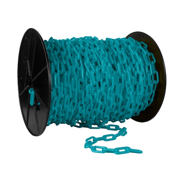Mr. Chain 1.5" x 200' Turquoise Plastic Safety Chain - Reel - 30156