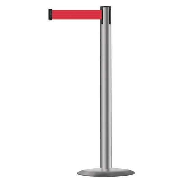 Tensabarrier Barrier Post with Belt, 13 ft Length, 38 in Post Height, No Legend, Polished Stainless Steel - 889U-3P-3P-MAX-NO-R5X-C