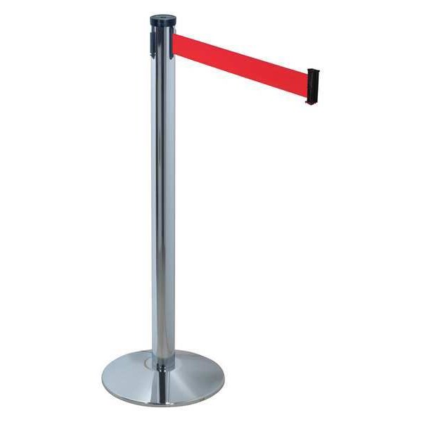 Retracta-Belt Barrier Post with Belt, Polished Chrome, 10 ft Length, 40 in Post Height, Polished chrome - 300PC-RD