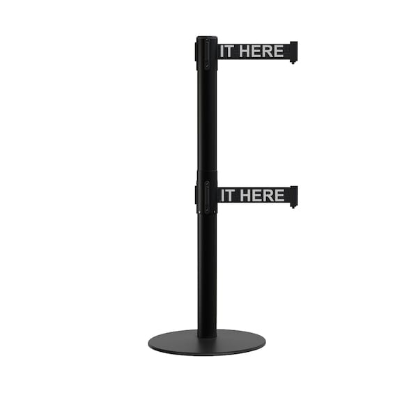 Montour Line Stanchion Dual Belt Barrier Flat Base Black Post 13ft. Wait.Belt - S400D-BK-PLEAWBW-130