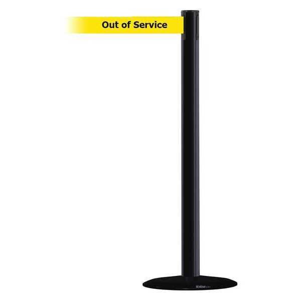 Tensabarrier Barrier Post with Belt, Black, 7 1/2 ft Length, 38 in Post Height, Out of Service - 889B-33-33-STD-NO-YEX-C