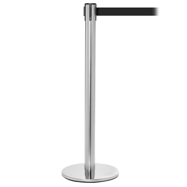 Queue Solutions Retractable Belt Stanchion, Black, 11 ft Length, Satin Stainless Steel - PRO250SS-BK110