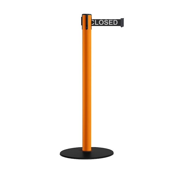 Montour Line Retractable Belt Stanchion, Low Base, 2.5 Orange Post 9' Line.Belt - S400-OR-THISLBW-90