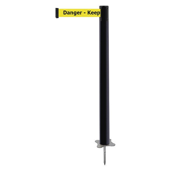 Tensabarrier Barrier Post with Belt, Black, 13 ft Length, 43 in Post Height, Danger Keep Out, Unfinished - 884-33-MAX-YDX-C