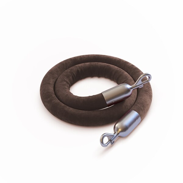 Montour Line Velvet Rope Brown With Satin Stainless Snap Ends 6ft.Cotton Core - PVR150-60-TN-SE-SS