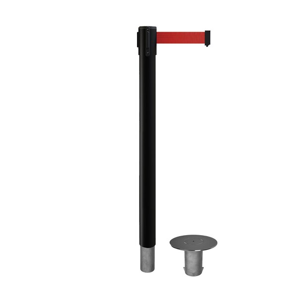 Montour Line Stanchion Belt Barrier Removable Base Black Post 14ft.Red Belt - P400R-BK-RD-140