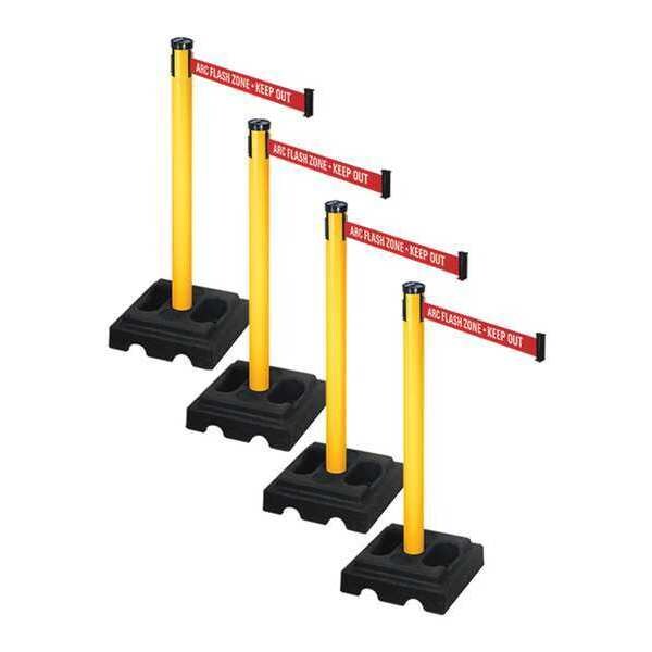 Retracta-Belt Barrier Systems, 9 ft Length, 40 in Post Height, ARC Flash Zone - Keep Out - PSBA302PYW-ARC