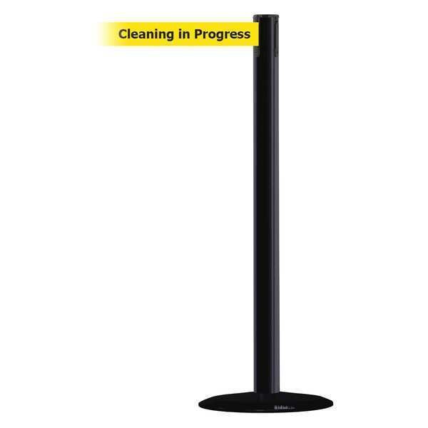 Tensabarrier Barrier Post with Belt, Black, 7 1/2 ft Length, 38 in Post Height, Cleaning in Progress - 889B-33-33-STD-NO-YCX-C
