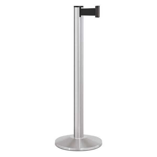 Lavi Industries Barrier Post with Belt, Silver, 10 ft Length, 40 in Post Height, No Legend, Satin Chrome - 50-3000A/SA/BK