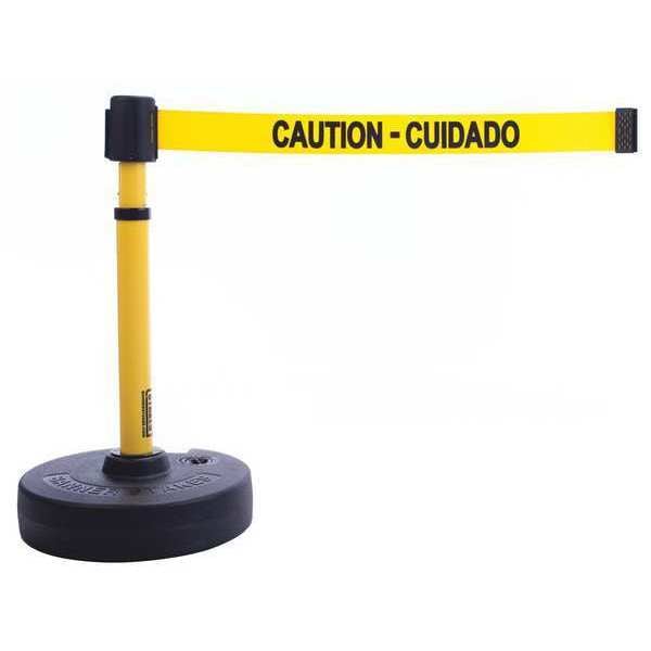 Banner Stakes Barrier Post with Belt, Yellow, 15 ft Length, 22 in to 42 in Adjustable Post Height - PL4084