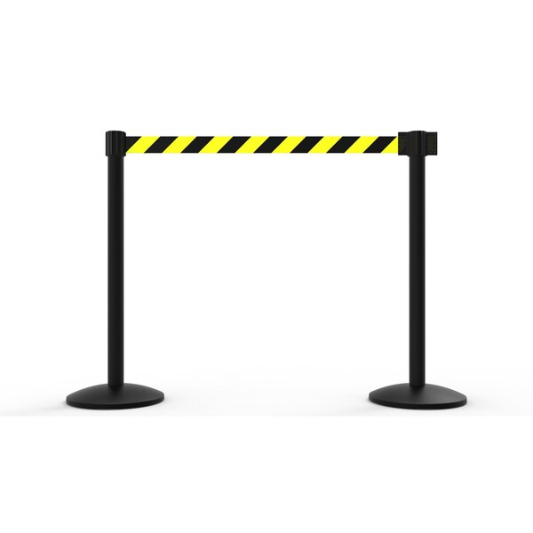 Banner Stakes Retractable Belt Barrier, Yellow/Black, 7 ft Length, Black - AL6203B