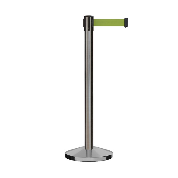 Montour Line Stanchion Belt Barrier Sat.Steel Post 9ft. Olive Belt - ES400-SS-OL-ML-90