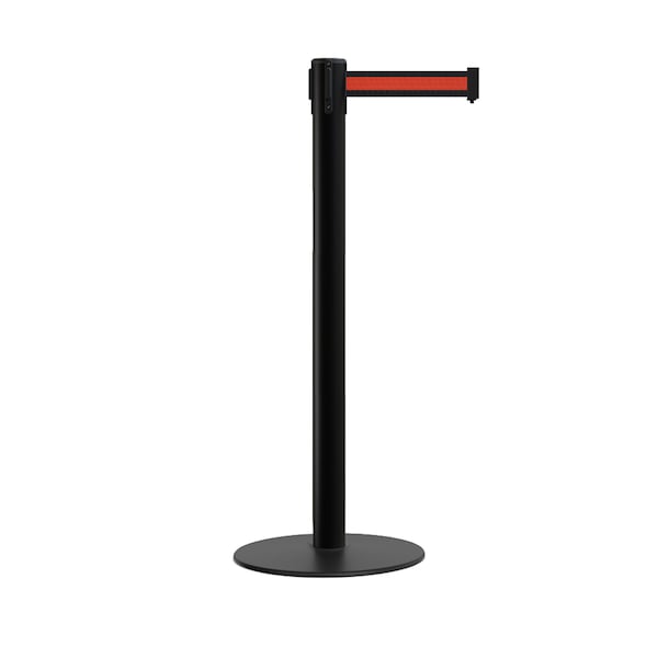 Montour Line Stanchion Belt Barrier Flat Base Black Post 7.5 ft. Black/Red HL Belt - S400-BK-BRH-75
