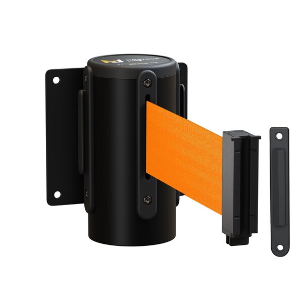 Montour Line Retr. Belt Barrier Wall Mnt Black Case Fxd 11' Fluorescent Orange Belt - WM115-BK-FOR-F-S-110