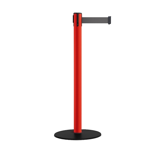 Montour Line Retractable Belt Stanchion, Low Base, 2.5" Red Post  11' Dk Gry Belt - S400-RD-DGY-110