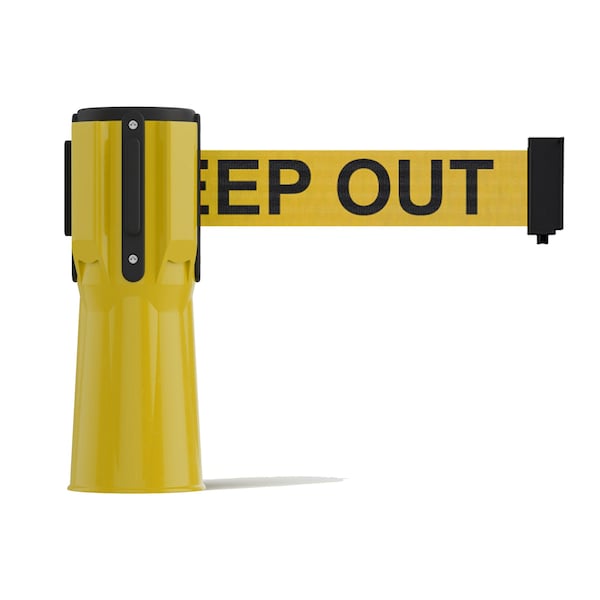 Montour Line Retractable Belt Barrier Cone Mount Yellow Case 11ft. Dange.Belt - CP100-YW-DANGEYB-110